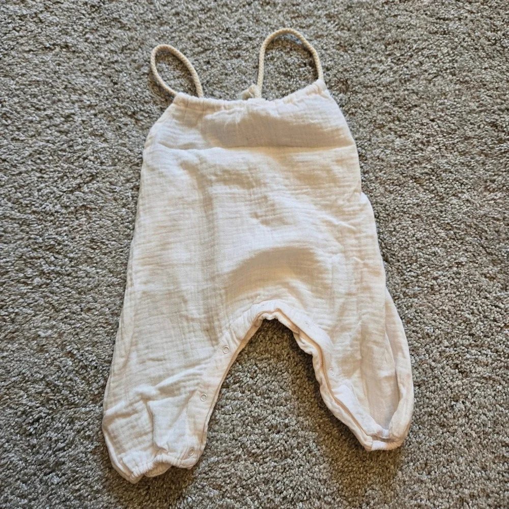 Tiny Soul Milano Baby Organic Cotton Gauze Romper Cream 9M Italy Boho Halter